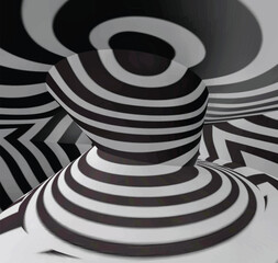 3D black and white wallpaper . Digital image with a psychedelic stripes. Abstract psychedelic stripes for digital wallpaper design Urban Vector Texture Template