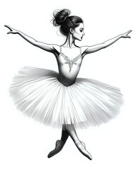 Black and White Ballerina Illustration: Elegant Dance Pose