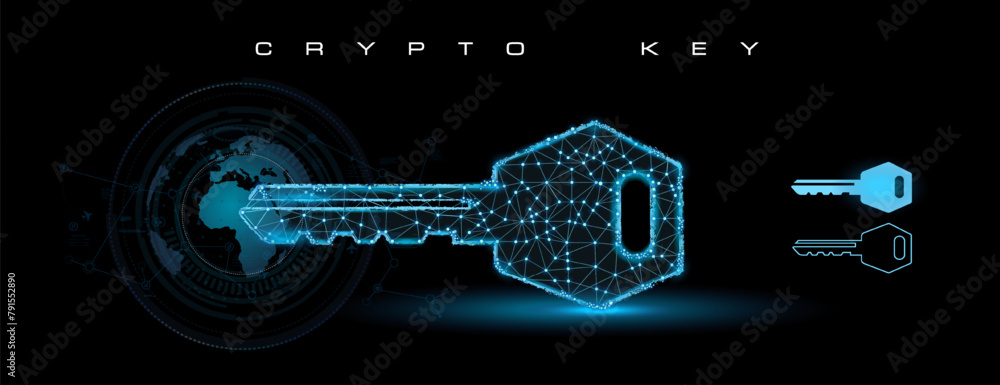 Poster electronic digital key with cyber security code. streaming digital code matrix with security key. cy