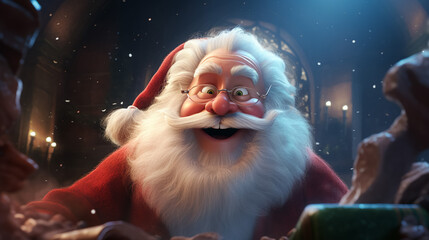 Santa Claus Head with face, beard and hat. Christmas character cartoon vector illustration, Hat, beard, mustache, glasses, eyebrows. Portrait of a happy Santa Claus
 - obrazy, fototapety, plakaty