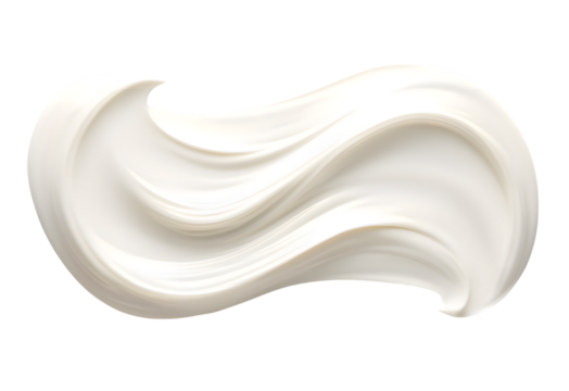 White cream smear mockup top view isolated on transparent background.  Swatch fluid smudge concealer, smear hand cream.