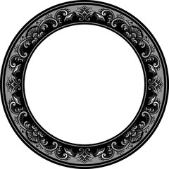 Vector Black Rounded Corner Circle Floral Frame