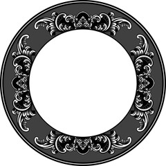 Vector Black Rounded Corner Circle Floral Frame
