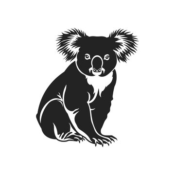 Black silhouette cute koala bear. Cartoon animal design flat vector illustration isolated on white background