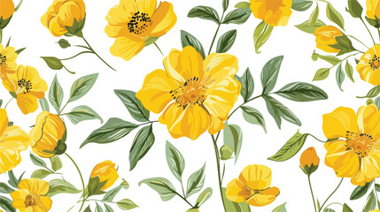 Background floral with yellow flowers vector. Hand dr - obrazy, fototapety, plakaty