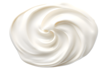 White cream swirl mockup top view isolated on transparent background. Swatch fluid smudge concealer, smear hand cream.