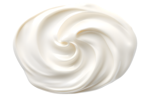 White cream swirl mockup top view isolated on transparent background. Swatch fluid smudge concealer, smear hand cream.