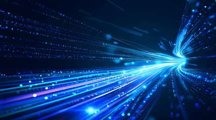 Naklejka premium Blue light streak, fiber optic, speed line, futuristic background for 5g or 6g technology wireless data transmission, high-speed internet in abstract. internet network concept. vector design.
