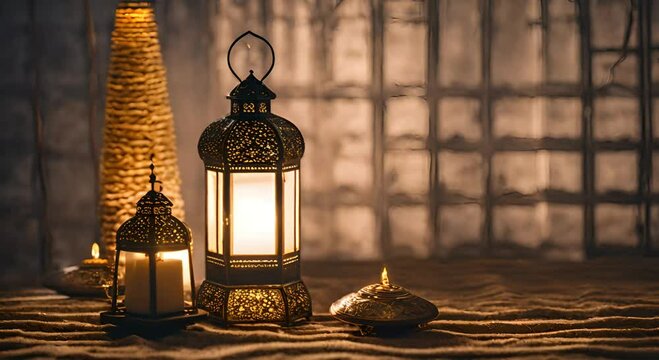 Ramadan and Eid al fitr concept backgrounds dates with Turkish traditional lantern Light Lamp and Tasbeeh