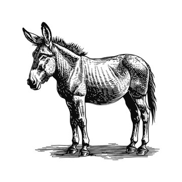 recommend clip art: donkey engraving black and white outline