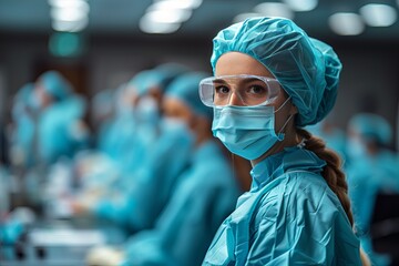 Professional medical staff discuss situation on operating room