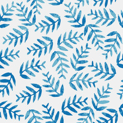 seamless pastel leaves pattern on cream background. watercolour indigo blue colour leaf pattern for 4 colours used on textiles purpose.