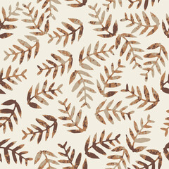 seamless pastel leaves pattern on beige background. watercolour brown theme colour leaf pattern for 4 colours used on textiles purpose.