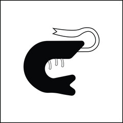 Shrimp illustration vector design in black and white with silhouette style. suitable for logos, icons, posters, advertisements, banners, companies, t-shirt designs, stickers, websites.