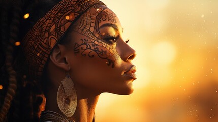 Tribal Beauty: African Woman with Traditional Face Markings. Generative ai
