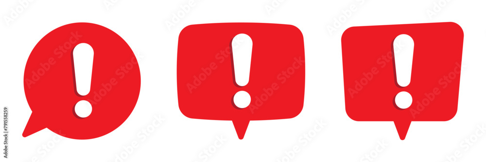 Poster chat warning exclamation mark. speech bubble with exclamation mark. red attention sign icon. hazard 