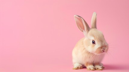 A cute baby rabbit on colored background