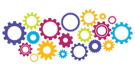 gear colorful abstract design, Gear wheels. Teamwork cooperation machine symbolism. Engineering and technology vector. Cooperation and connection, technical equipment