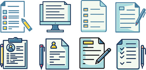 Set of flat document, business icon, vector illustration.