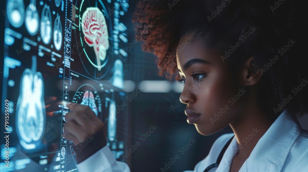 Poster a scientist interacting with digital data