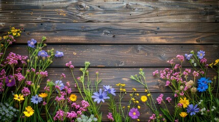 Beautiful flowers on wooden surface