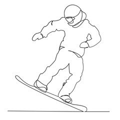 continuous line drawing jumping snowboarder