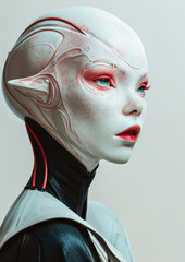 surreal futuristic alien woman with beautiful skin