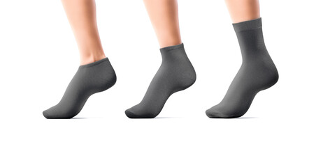 Blank black long, low cut, ancle socks on leg mockup