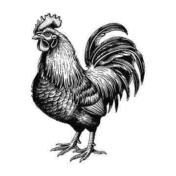 recommend clip art: rooster engraving black and white outline