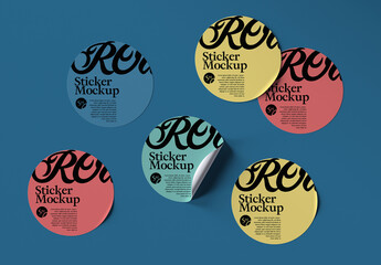 Round Paper Sticker Mockup Set Collection