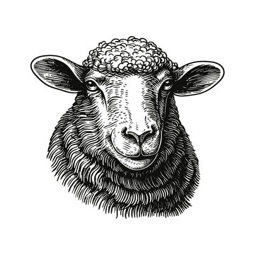 sheep engraving black and white outline