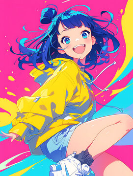 嬉しくてはしゃぐ女性　AI