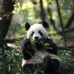 Panda Relaxing on Green Grass