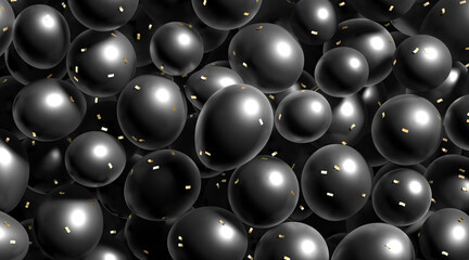 Stack of blank black round balloons with confetti mockup