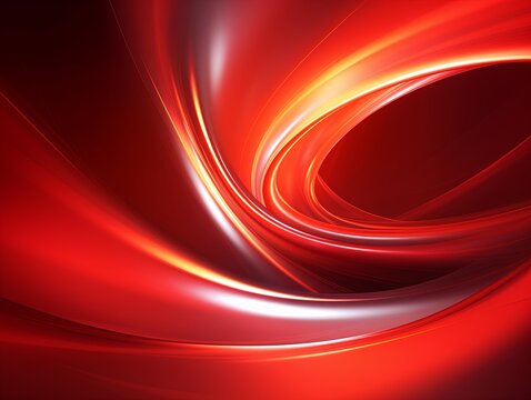 Red abstract background with spiral. Background of futuristic swirls in the style of holographic. Shiny, glossy 3D rendering. Hologram with copy space