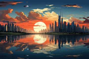 sunset over the river