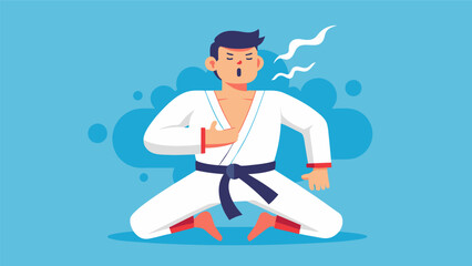 Fototapeta premium With a sharp breath a martial artist braces their abdomen to absorb a powerful strike to their core.