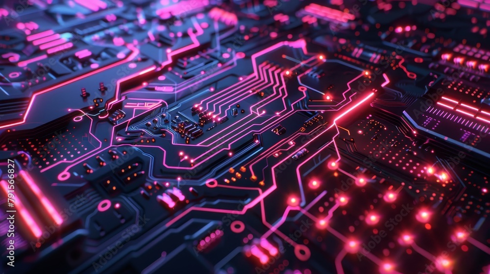 Poster intricate cyberpunk circuitry patterns with neon lights ai generated illustration