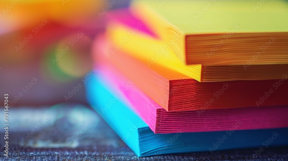 Poster macro shot of a stack of colorful sticky notes with business ideas ai generated illustration