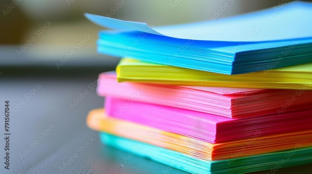Poster macro shot of a stack of colorful sticky notes with business ideas ai generated illustration