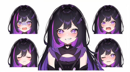 set of women. vtuber emotes. vtubers varied expressions. happy emote