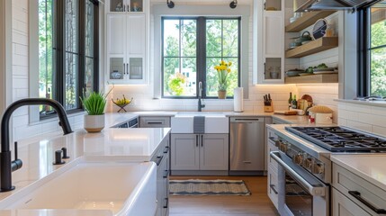 Fototapeta na wymiar Modern kitchen design in a restored home AI generated illustration