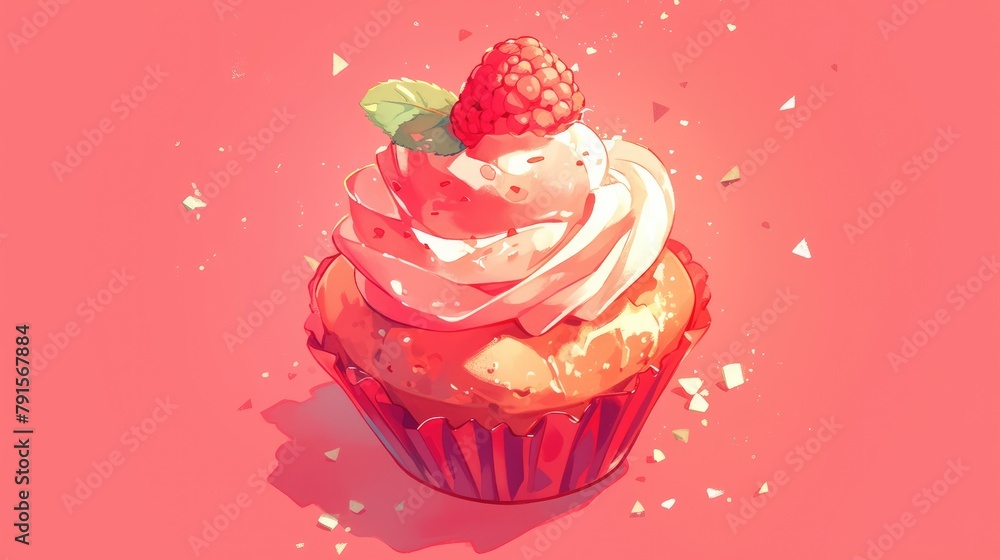 Wall mural An iconic raspberry pastry resembling a pink sweet cream muffin - Wall murals