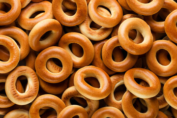 Drying bagels background. Top view - 791568603
