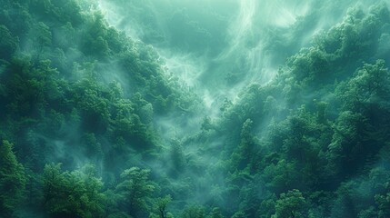 Fractal forests emerging from the mist, blending nature with algorithmic art - obrazy, fototapety, plakaty