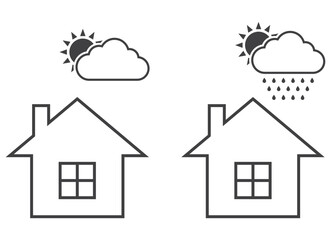 house with sun cloud rain icon - 791568848