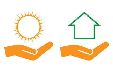 hand care sun and house icon