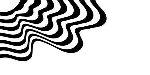 Black on white abstract perspective line wave stripes with 3d dimensional effect isolated on white. optical illusion background