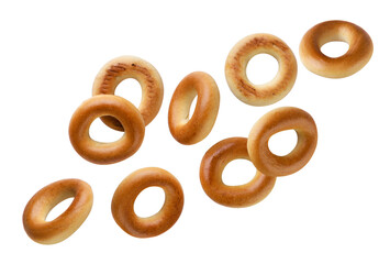Drying bagels fly on a white background. Isolated - 791569609