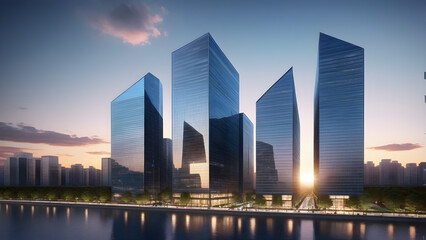 Urban skyline, commercial centers and financial districts in the city, background of high-rise...